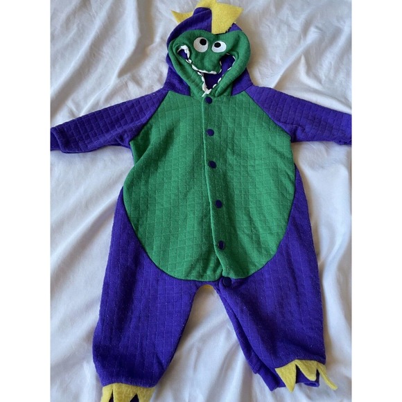 VTG BABY GRO KAPART Romper Sleeper Small Green Purple Dinosaur Alligator 0-3 mo - Picture 5 of 9